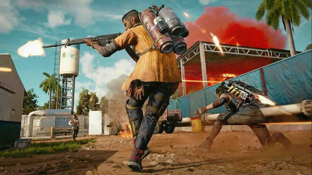 Vũ khí đặc biệt và những màn đấu súng kịch tính trong Far Cry 6 Nhân vật Dani Rojas với súng phóng tên lửa đeo vai chiến đấu với kẻ thù trong Far Cry 6