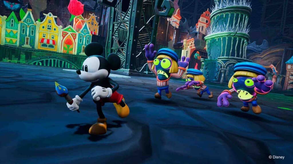 Đối đầu với Blotlings: Thử thách mới trong Disney Epic Mickey: Rebrushed. Mickey đối đầu với những con quái vật Blotlings trong game Disney Epic Mickey: Rebrushed.