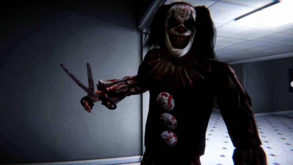  Chú hề ác cầm kéo đẫm máu đang truy đuổi người chơi Spectral Scream.
