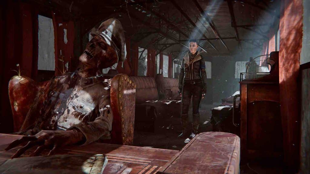 Bí ẩn ẩn giấu trong toa tàu hoang tàn của Syberia: The World Before. Kate Walker khám phá một toa tàu đổ nát trong bối cảnh u ám của Syberia: The World Before.