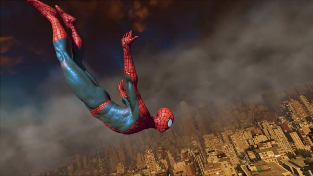 Trải nghiệm cảm giác bay lượn trên thành phố New York trong The Amazing Spider-Man 2. The Amazing Spider-Man 2 Bundle - Spider-Man đang rơi tự do giữa không trung, phía dưới là thành phố.