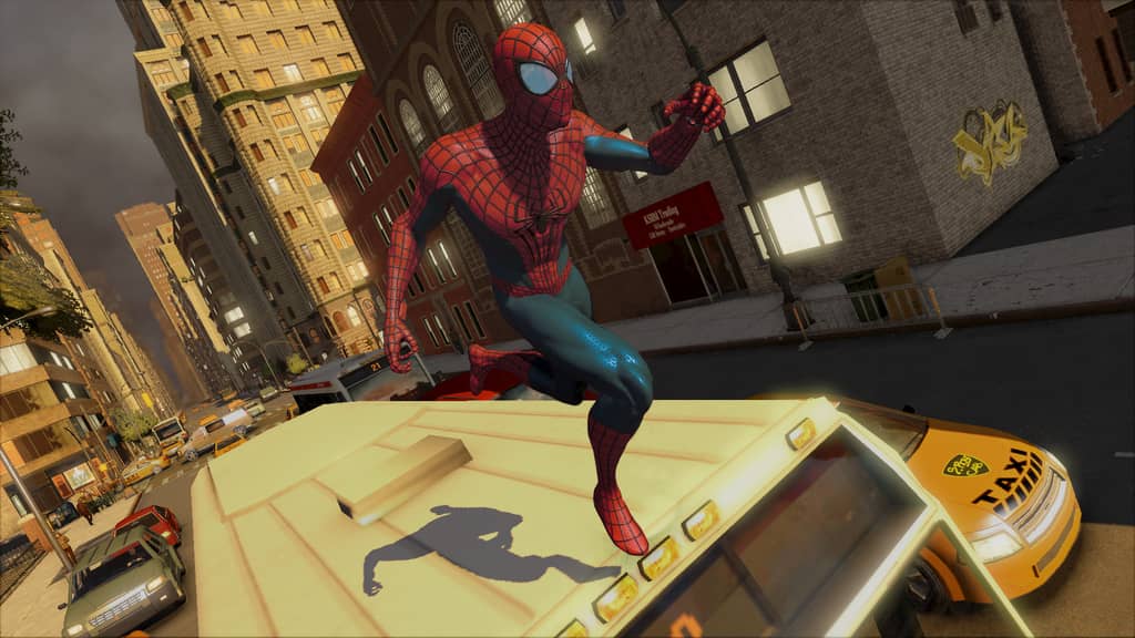 Thể hiện sức mạnh và tốc độ của Spider-Man trong The Amazing Spider-Man 2. The Amazing Spider-Man 2 Bundle - Spider-Man chạy trên nóc xe buýt ở giữa thành phố.