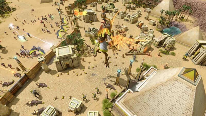 Trải nghiệm chiến đấu hoành tráng tại đế chế Ai Cập với Phượng hoàng lửa trong Age of Mythology Retold! Age of Mythology Retold đế chế Ai Cập, kim tự tháp, binh lính và phượng hoàng lửa (Phoenix), sa mạc