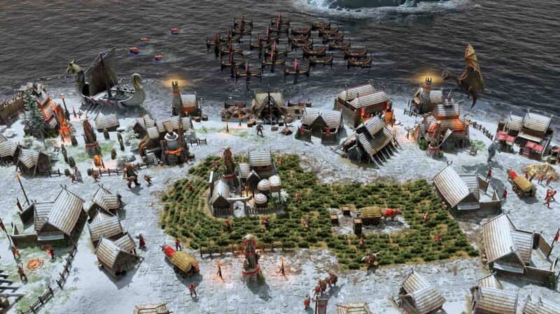 Age of Mythology Retold: Xây dựng và phòng thủ căn cứ Viking lạnh giá! Age of Mythology Retold dân làng Viking xây căn cứ, tàu chiến, cảnh tuyết