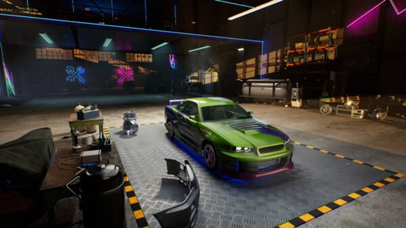 Xe tùy chỉnh màu xanh lá tím trong Garage game Underground Garage