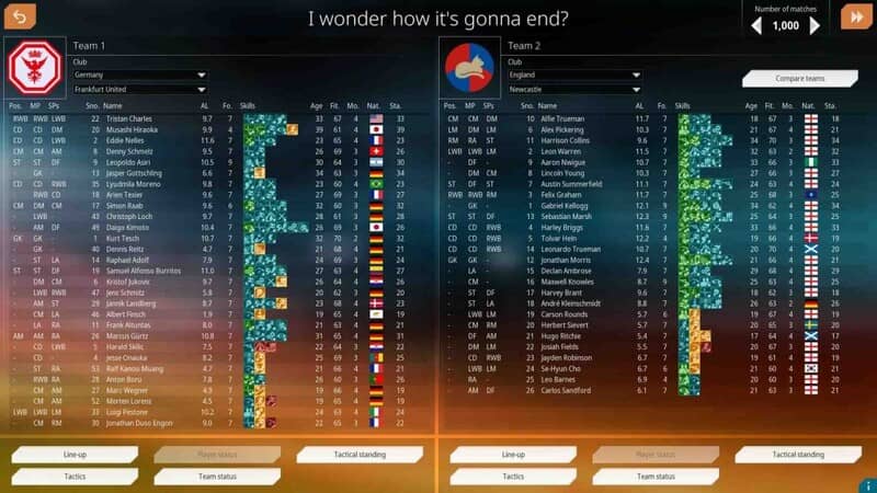 WE ARE FOOTBALL 2024 Match Preview - Germany vs England Team Comparison Giao diện so sánh đội hình (Compare Teams) giữa Đức (Frankfurt Utd) và Anh (Newcastle) trong WE ARE FOOTBALL 2024