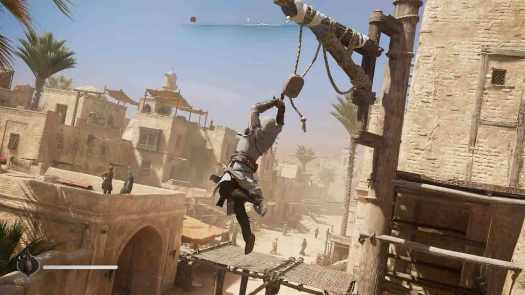 Kỹ năng di chuyển trong Assassin's Creed Mirage Basim thực hiện parkour trên mái nhà trong Assassin's Creed Mirage