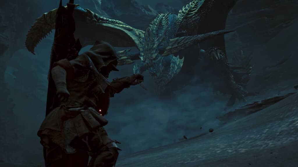 Monster Hunter Wilds PC trận chiến với rồng trong bóng tối