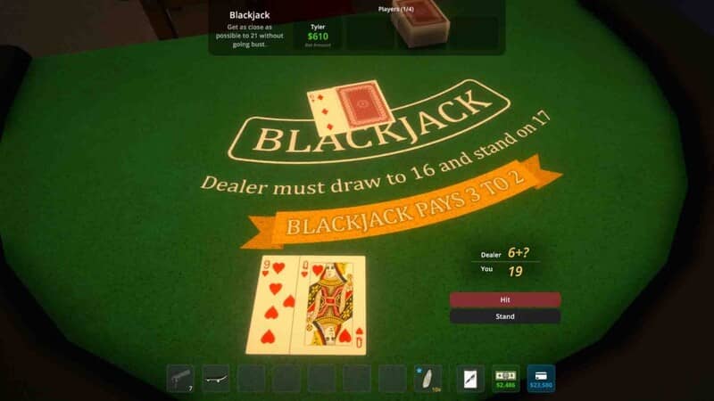Màn hình chơi bài Blackjack trong casino của game Schedule I.