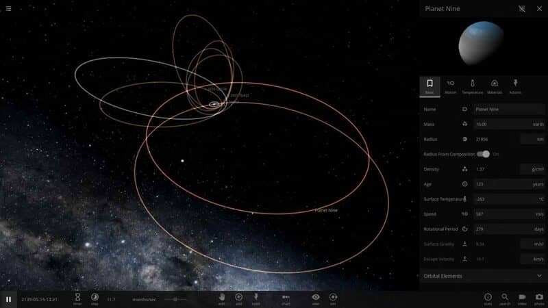  "Hệ mặt trời và lực hấp dẫn trong Universe Sandbox Space"
