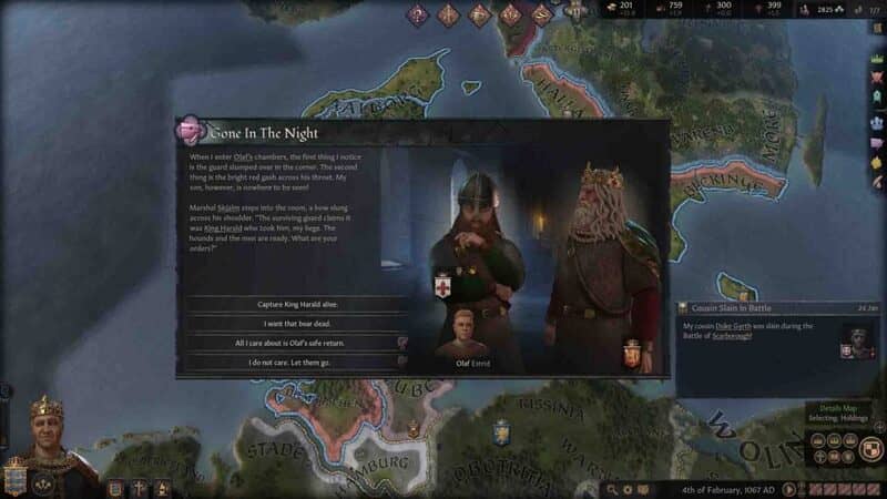  Crusader Kings III: Giao diện sự kiện "Every Man for Himself" với Maharaja Bhoongar, đưa ra các lựa chọn.