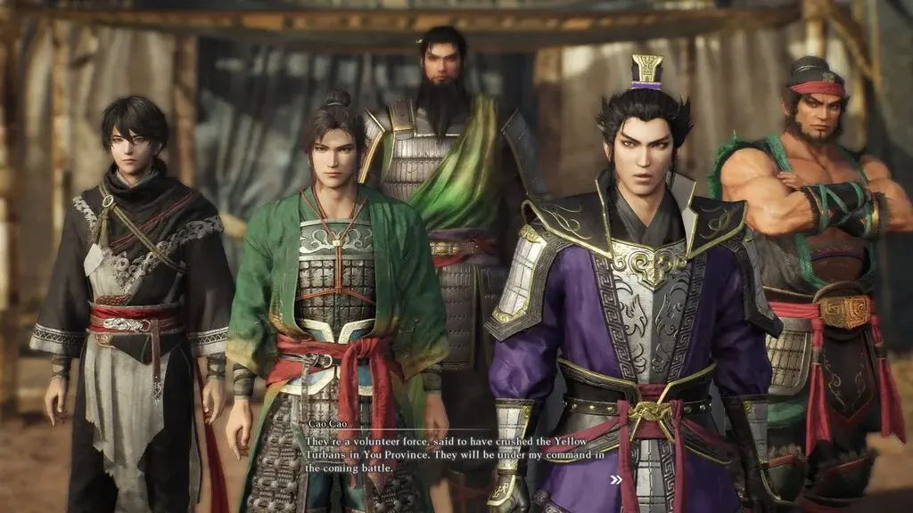 Tào Tháo và các tướng lĩnh trong một đoạn hội thoại cốt truyện của DYNASTY WARRIORS ORIGINS