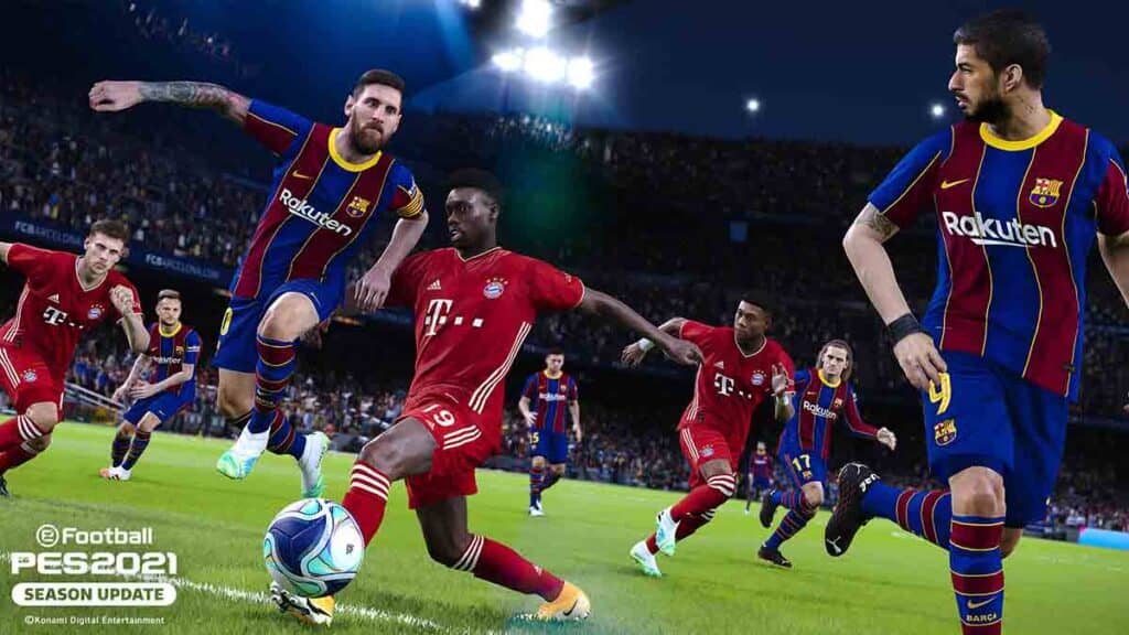 Trận cầu nảy lửa trong eFootball PES 2021 trên PC Pha tranh chấp bóng quyết liệt trong trận đấu PES 2021