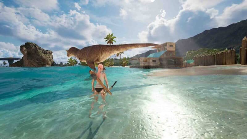 "Dinosaur World - Khám phá và xây dựng trong thế giới khủng long" "Hình ảnh gameplay Dinosaur World - Khám phá và xây dựng trong môi trường thời tiền sử"