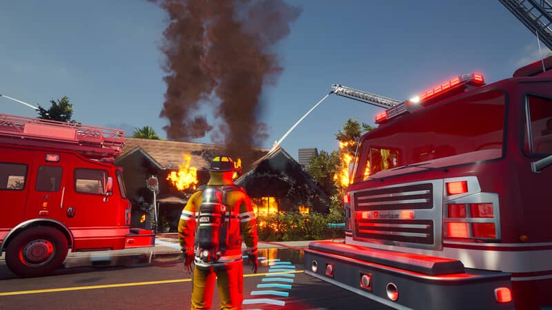 "Gameplay Firefighting Simulator The Squad chữa cháy chuyên nghiệp" "Hình ảnh gameplay Firefighting Simulator The Squad dập tắt đám cháy"