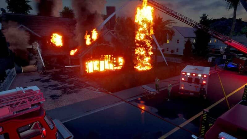 "Nhân vật Firefighting Simulator The Squad cứu hộ an toàn" "Cảnh nhân vật trong Firefighting Simulator The Squad cứu hộ người dân"
