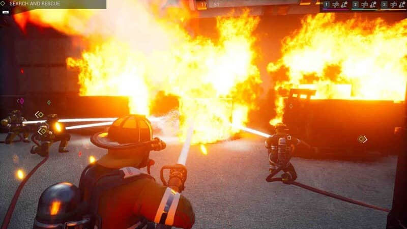 "Đội hình Firefighting Simulator The Squad chiến đấu chữa cháy" "Đội lính cứu hỏa phối hợp trong Firefighting Simulator The Squad"