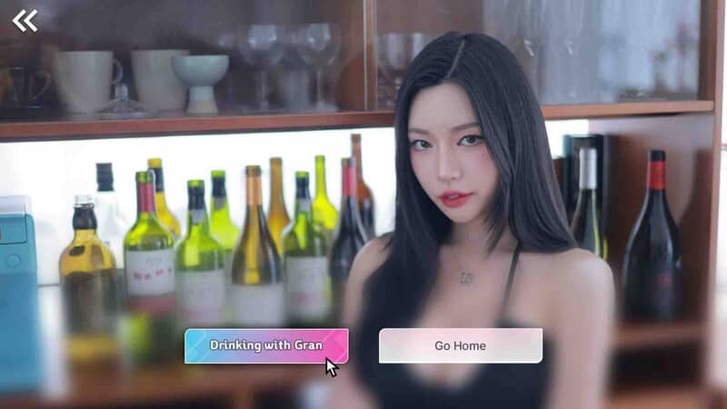 "Gran trong Five Hearts Under One Roof - Cảnh gameplay" "Gran thể hiện cảm xúc trong một phân đoạn của Five Hearts Under One Roof"