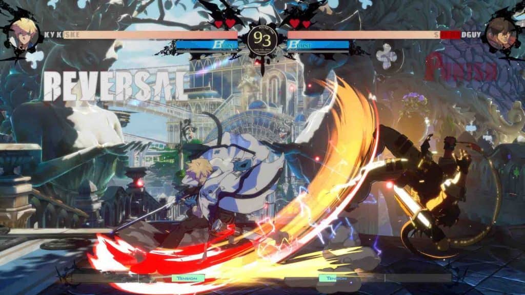 Hình ảnh gameplay đối kháng đỉnh cao GUILTY GEAR STRIVE Giao diện chiến đấu giữa Sol Badguy và Ky Kiske