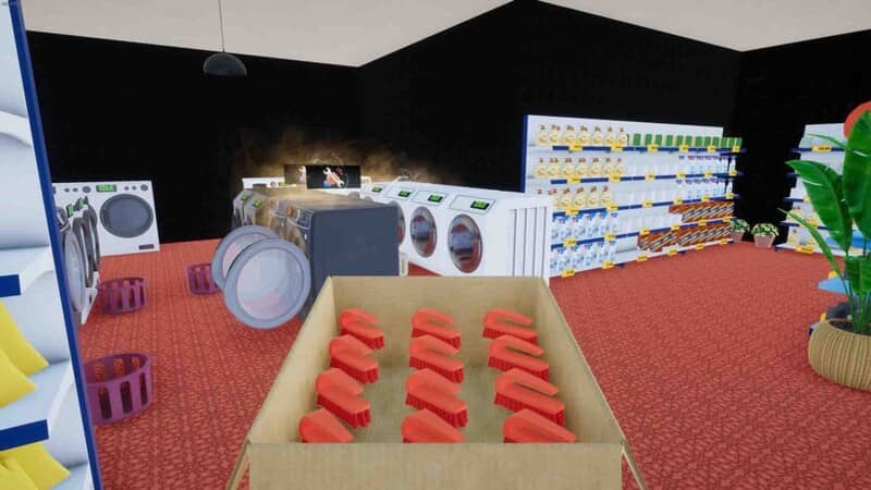 Giao diện gameplay siêu thị trong Laundry Supermarket Simulator Giao diện cửa hàng siêu thị trong game Laundry Supermarket Simulator