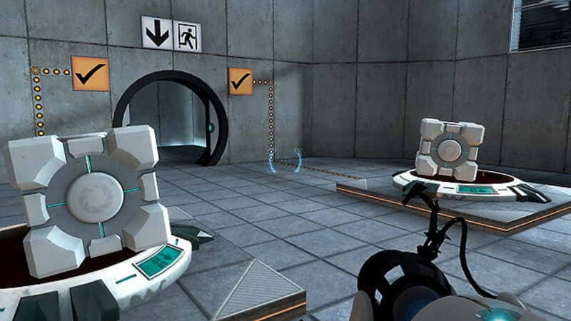 Gameplay Portal giải đố với portal gun Hình ảnh gameplay Portal với các thử thách giải đố cổng dịch chuyển
