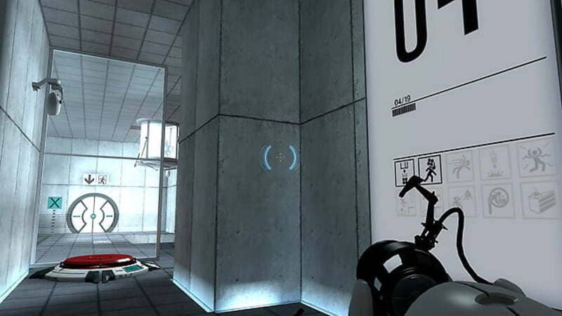 Gameplay game Portal trong phòng thí nghiệm Cảnh trong game Portal với môi trường phòng thí nghiệm Aperture