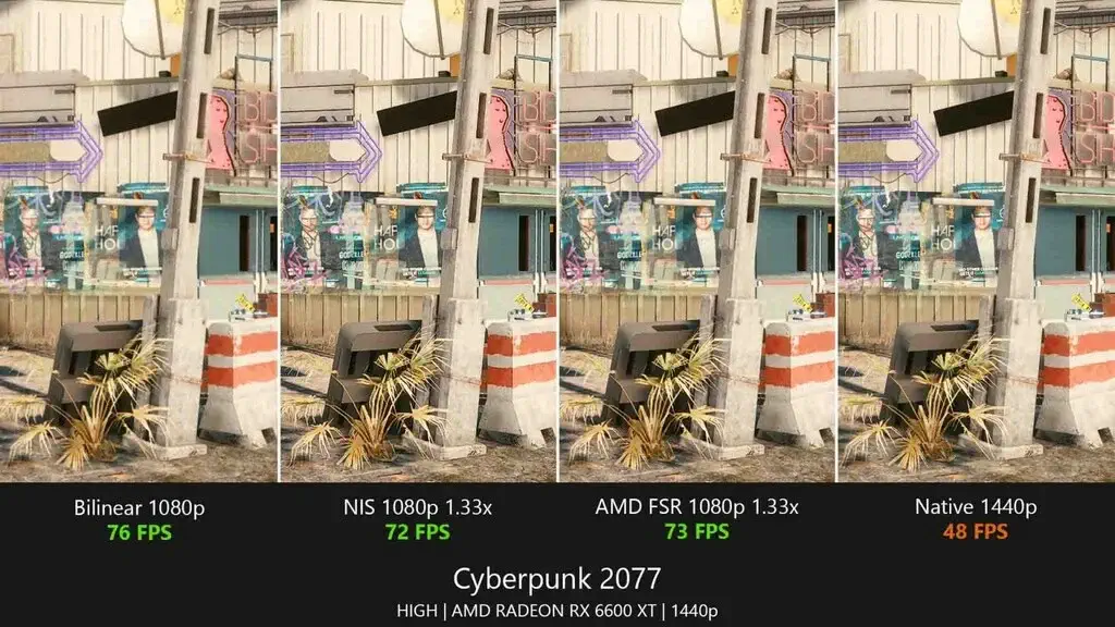 Tăng FPS Cyberpunk 2077 Bằng Lossless Scaling Trên RX 6600 XT lossless scaling cyberpunk 2077 so sanh fps bilinear nis amd fsr rx 6600 xt