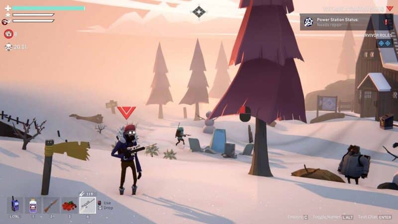 "Project Winter gameplay chiến đấu mùa đông" "Hình ảnh gameplay Project Winter với cảnh chiến đấu trong tuyết"