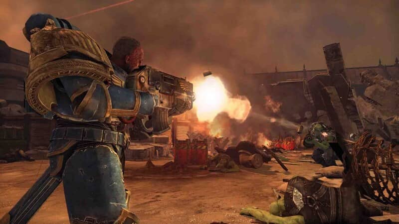 Pha xử lý kỹ năng Thunder Hammer trong Space Marine Space Marine using Thunder Hammer cinematic screenshot