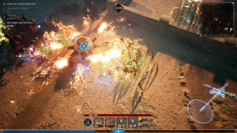 "Achilles Survivor: Cảnh chiến đấu dữ dội, hiệu ứng cháy nổ bùng nổ khi Achilles đối đầu quái vật trên sa mạc"