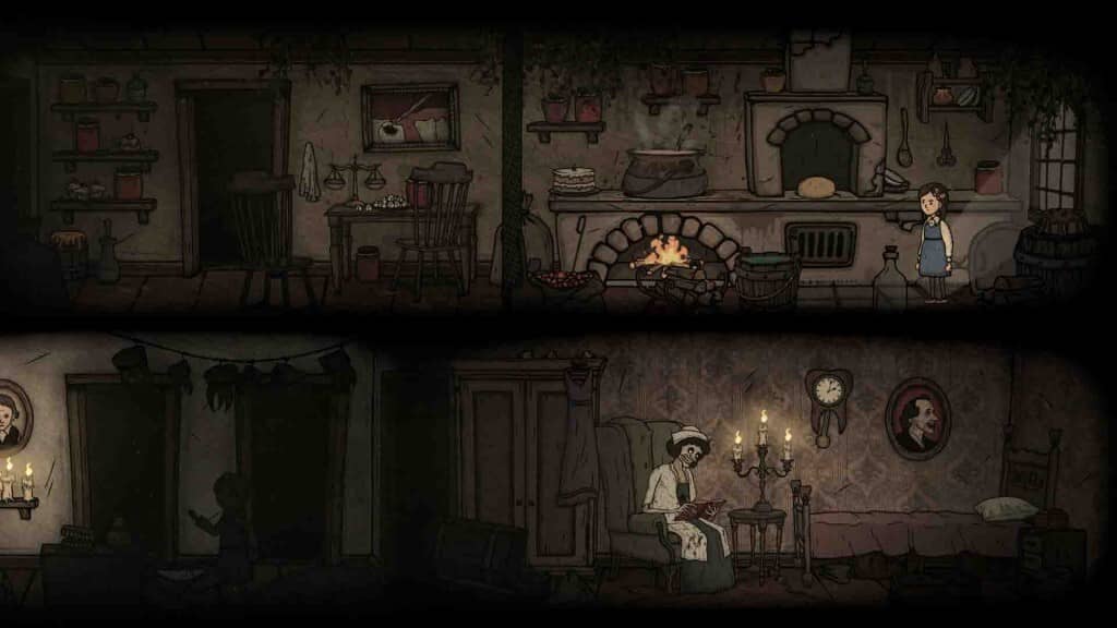 Bối cảnh giải đố trong Creepy Tale 3 Ingrid Penance Ingrid trong nhà bếp cổ kính, không khí u ám của Creepy Tale 3 Penance