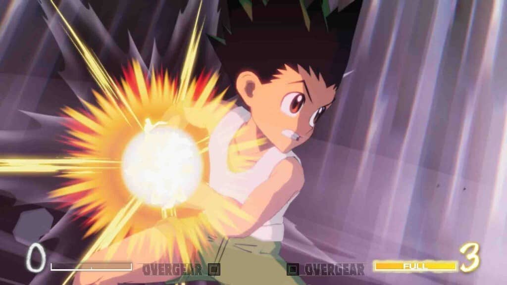 Gameplay HUNTER HUNTER NEN IMPACT, nhân vật Gon Freecss tung đòn Jajanken (Búa) với năng lượng tập trung.
