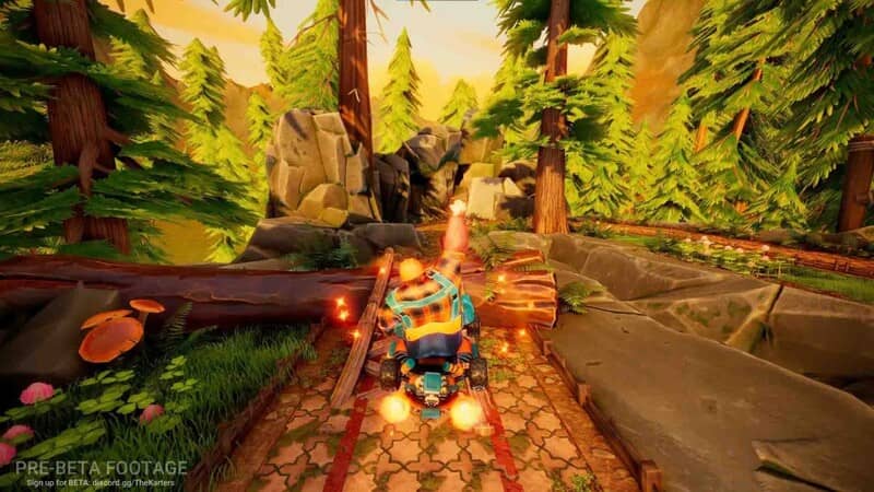 Khám phá những đường đua tuyệt đẹp trong Karters 2 Turbo Charged, tải game và tận hưởng cảm giác tốc độ tại TmhGames! Gameplay The Karters 2 Turbo Charged trên PC với khung cảnh rừng núi hùng vĩ, nhân vật đang tăng tốc nhờ vật phẩm, trải nghiệm đua xe kart đầy thú vị.