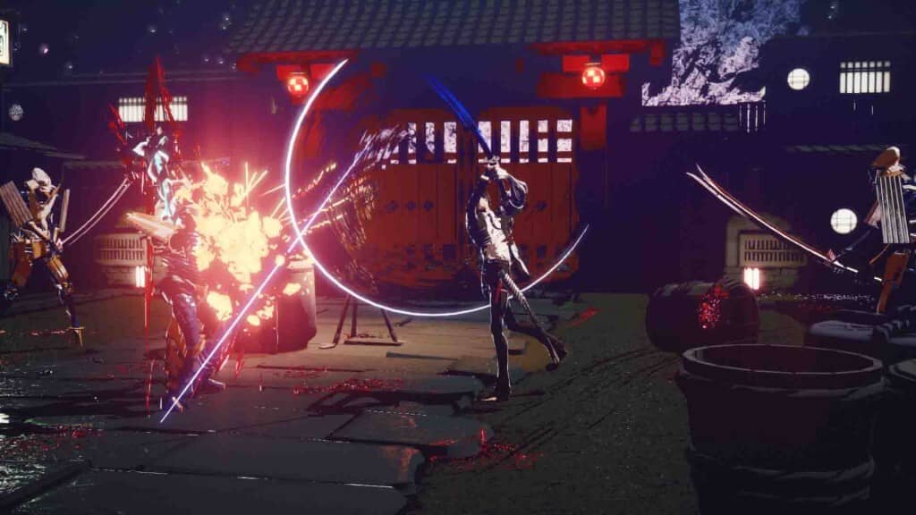 Pha hành động mãn nhãn trong Killer is Dead Nightmare Edition Mondo Zappa kết liễu kẻ thù với hiệu ứng máu đỏ và ánh sáng trắng độc đáo trong Killer is Dead Nightmare Edition