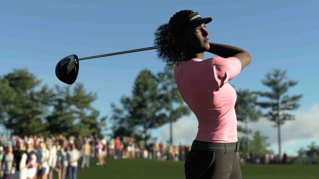 PGA TOUR 2K23: Chi tiết gameplay và vật lý bóng ấn tượng cho trải nghiệm golf chân thực Golfer nữ thực hiện cú driver mạnh mẽ trên sân golf đầy nắng trong PGA TOUR 2K23 - Download game thể thao PC hay nhất