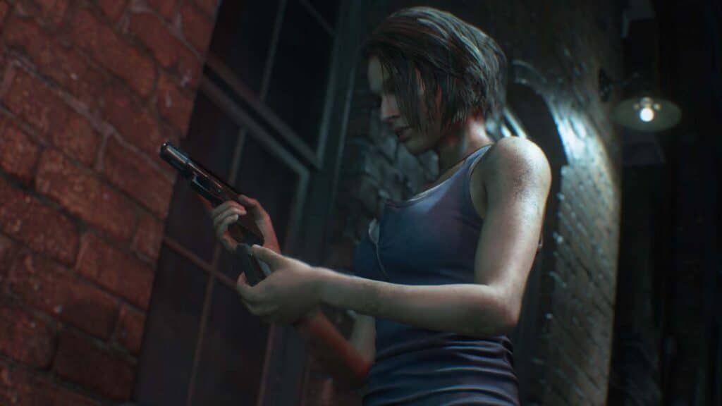 Jill Valentine chuẩn bị súng trong Resident Evil 3 Remake