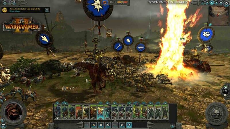 "Giao diện và hiệu ứng chiến đấu mãn nhãn trong Total War Warhammer II – Phép thuật bùng nổ" "Trận chiến rực lửa trong Total War Warhammer II, tướng Lord Skrolk của Skaven thi triển phép thuật dịch bệnh trên chiến trường"