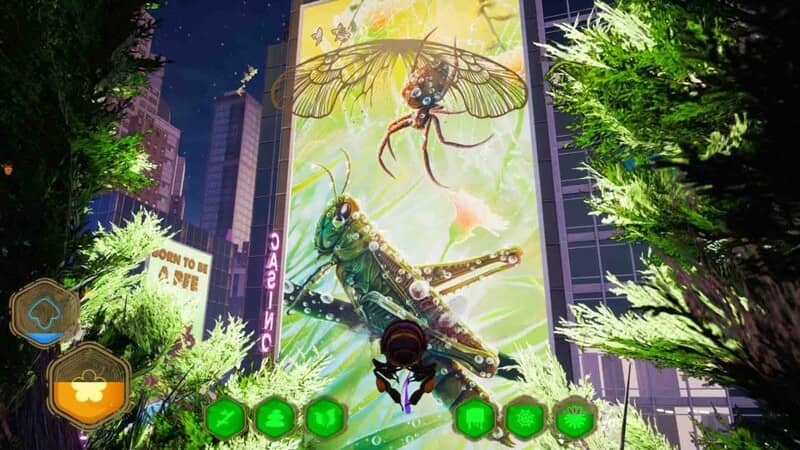 Trận chiến căng thẳng trong Bee Simulator The Hive - cuộc chiến sinh tồn. Cảnh chiến đấu giữa chú ong và côn trùng lớn khác, minh họa các nhiệm vụ hành động và phiêu lưu của game Bee Simulator The Hive.