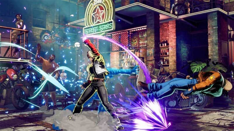 Nhân vật FATAL FURY City of the Wolves tung đòn tấn công với hiệu ứng ánh sáng mạnh mẽ