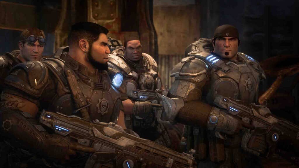 Đồng đội và chiến thuật trong Gears of War Reloaded 2025 Nhân vật chính và đồng đội trong Gears of War Reloaded 2025 cùng nhau chuẩn bị chiến đấu