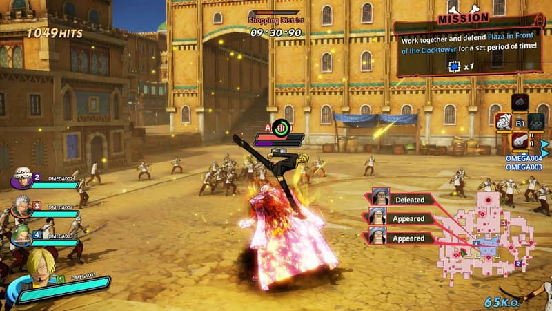 Gameplay PC One Piece Pirate Warriors 4: Zoro càn quét chiến trường với kỹ năng mạnh mẽ. Ảnh chụp màn hình gameplay ONE PIECE PIRATE WARRIORS 4: Zoro đang thi triển Haki Vũ Trang, tấn công một lượng lớn kẻ địch trên chiến trường rộng lớn.