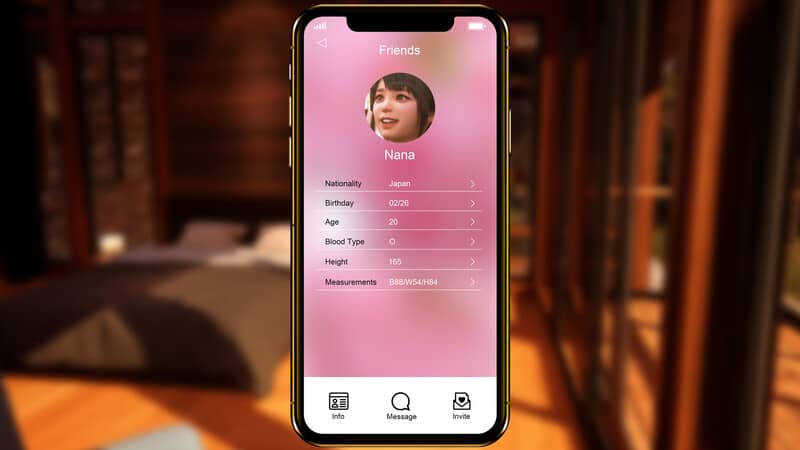 Giao diện hẹn hò trong Together BnB Ảnh gameplay Together BnB, cận cảnh giao diện điện thoại của game với hình ảnh cô gái và các thông tin cá nhân. Đây là một phần của hệ thống tương tác và hẹn hò trong game.