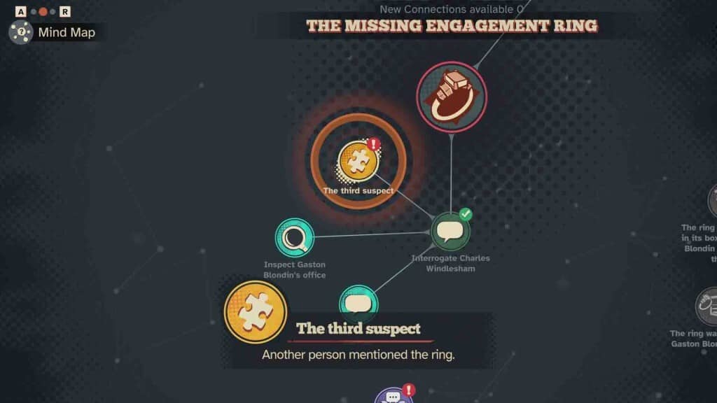 Sơ đồ vụ án Missing Engagement Ring trong Agatha Christie Death on the Nile. Agatha Christie Death on the Nile, sơ đồ tư duy giải quyết vụ án Missing Engagement Ring.