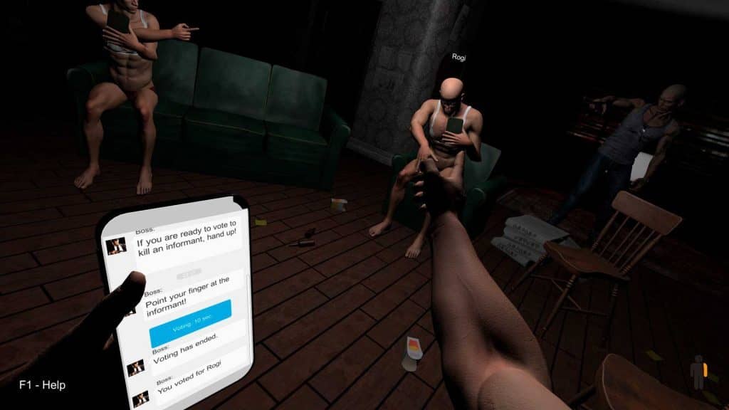 Hand Simulator gameplay: người chơi tham gia phòng game bí ẩn, dùng điện thoại để bỏ phiếu.