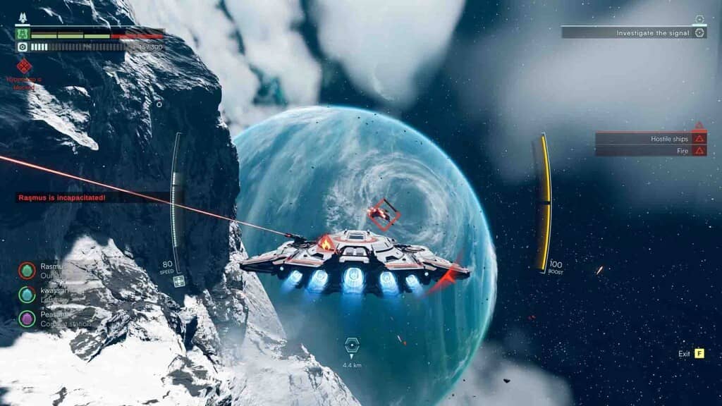 Không chiến khốc liệt trong Jump Space Jump Space, tàu vũ trụ chiến đấu với kẻ thù trên nền hành tinh.