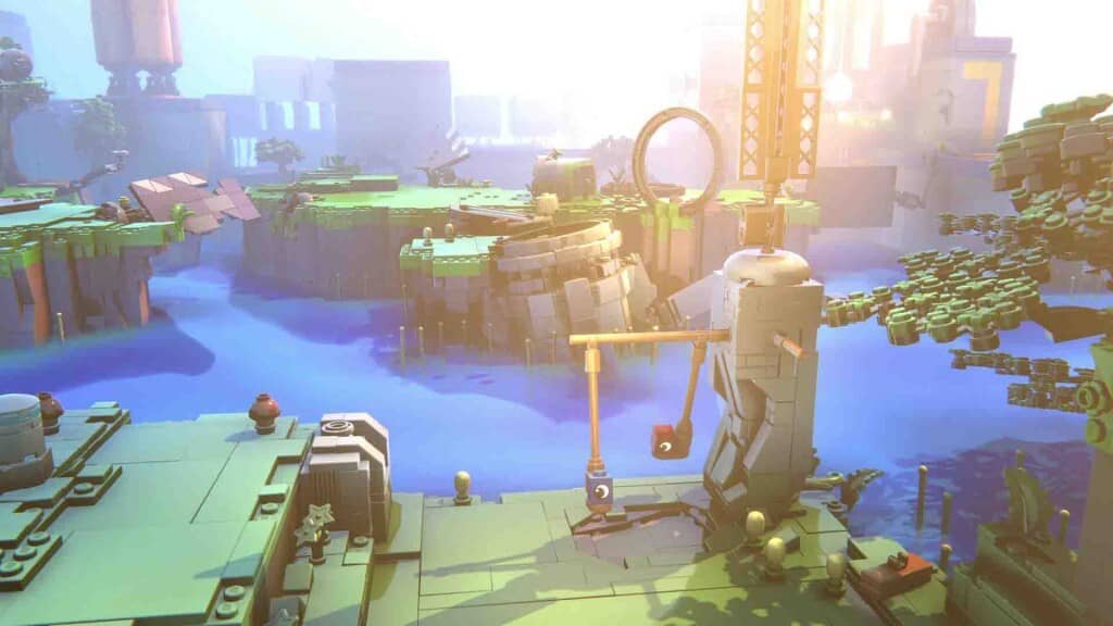 LEGO Voyagers: Hợp tác giải đố và xây dựng các công trình bằng gạch game LEGO Voyagers, khung cảnh có cấu trúc phức tạp, dây chuyền và cần cẩu lớn