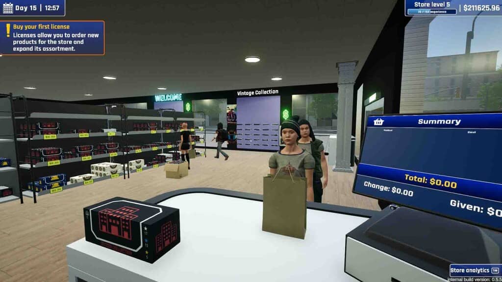 MiniCar Shop Simulator, người chơi đang đứng ở quầy thanh toán trong cửa hàng trưng bày.