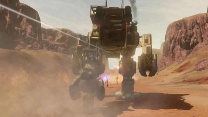 Trải nghiệm chân thực với Red Faction Guerrilla, khám phá hành tinh đỏ! Red Faction Guerrilla, một robot cơ khí khổng lồ bước đi trong bão bụi sa mạc.