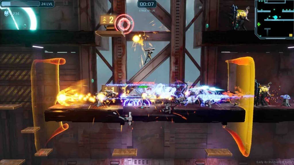 Adrenaline Rampage: Thao tác nhân vật và thiết kế màn chơi Adrenaline Rampage nhân vật vượt chướng ngại vật trong môi trường sci-fi