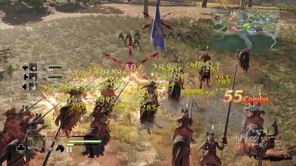 Gameplay BLADESTORM Nightmare chiến đấu kịch tính trên lưng ngựa giữa đồng cỏ, combo 55 hit, quân đội tấn công